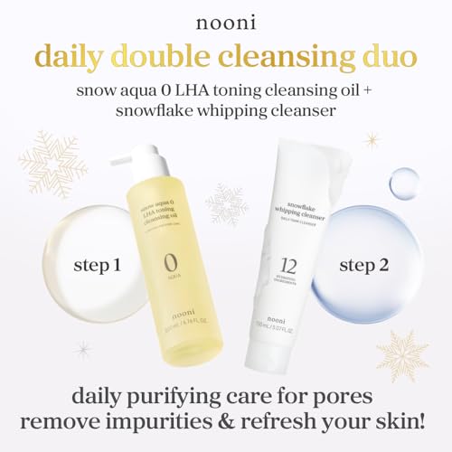 NOONI Korean Double Cleansing Duo Set - Oil Cleanser & Whipping Foam Face Wash | Pore Cleansing Oil & Foam for Sensitive Skin, Makeup Remover Oil, K-Beauty Glass Skin Care, Gift Set, Christmas Gifts