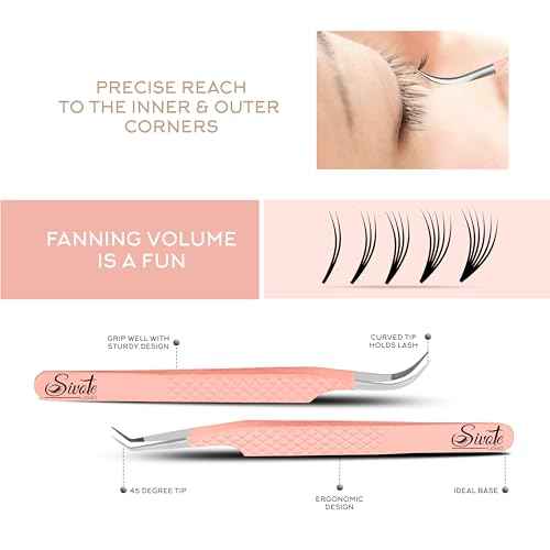 SIVOTE Lash Tweezers for Eyelash Extensions, Pack of 5 Peach ? Lash Extension Tweezers Set with Diamond Grip, Precision Fiber Tip for Volume Eyelash Extensions