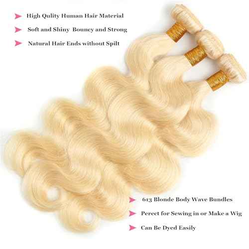 613 Blonde Body Wave Bundles Human Hair 18 inch 100% Unprocessed Virgin Human Hair Bundles 12A Quick Weave Human Hair Extensions