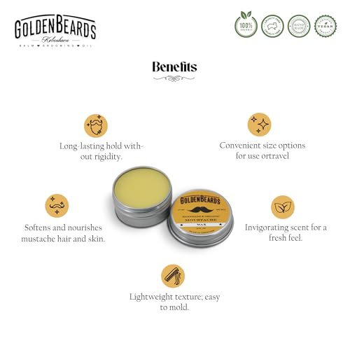 Golden Beards Mustache Wax ? Organic & Natural Medium Hold Styling Wax for Men, Nourishing Beeswax & Oils, Handmade in Denmark ? 15ml (0.5oz)