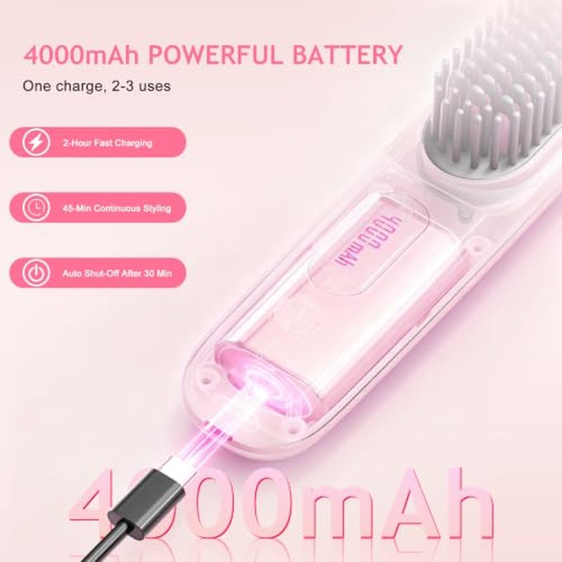 GHSLZE Go Brush Pro Cordless Hair Straightener Brush - 79 Teeth, Fast Heat, 40 Min Runtime