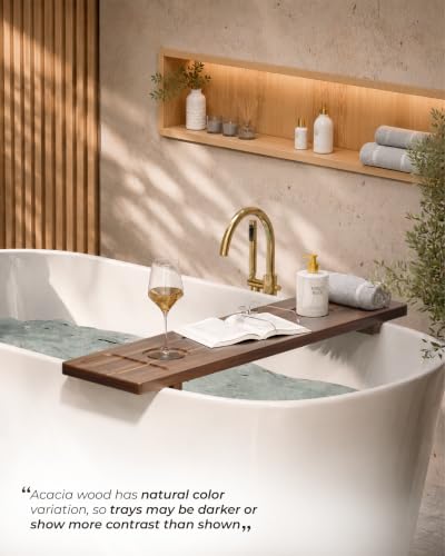 Acacia Wood Bathtub Caddy Tray - 34.6" Adjustable Bath Tray