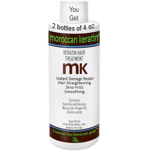 Brazilian Keratin Hair Treatment Blowout Straightening Product Professional Grade Natural Organic Looking Results at Home or Salon (8oz, 2 bottles)