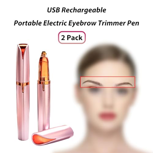2 Pack USB Rechargeable Portable Electric Eyebrow Trimmer Pen for Women,Painless Precision Eyebrow Hair Remover, Safe Eyebrow Shaver Razor Tool for face Leg Lip Armpit Hand(Rose Gold)