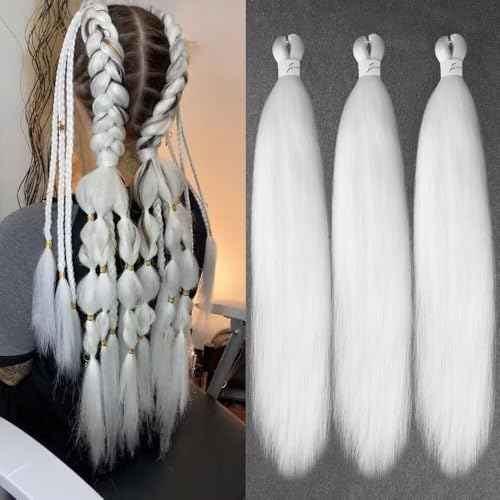 White Pre Stretched Braiding Hair 3 Bundles/Pack 26" Easy Braid Hair Itch Free Crochet Twist BraidsYaki Texture Hair for Braiding Extensions for Women (26 Inch,3 Packs,White)