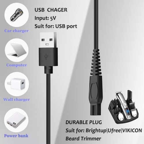 Charger Cable Compatible with Ufree/Brightup/VIKICON Beard Trimmer All-in-one Multifunctional Grooming kit Hair Clippers USB Cable