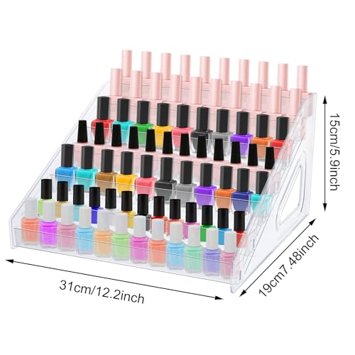 Nail Polish Organizer 84 Bottles of 7 Layers Sunglass Organizer Acrylic Display Rack Eyeglasses Storage Essential Oils Holder Makeup Organizer No Tool Needed Assembly, Clear (2 Pack)