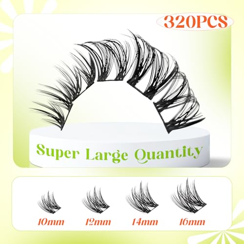 Manga Lash Clusters Natural Eyelash Clusters C Curl Cluster Eyelash Extensions 10-16mm Manga Individual Lashes 320 pcs Lightweight Lashes Clusters DIY at Home£¨40D False Lashes)