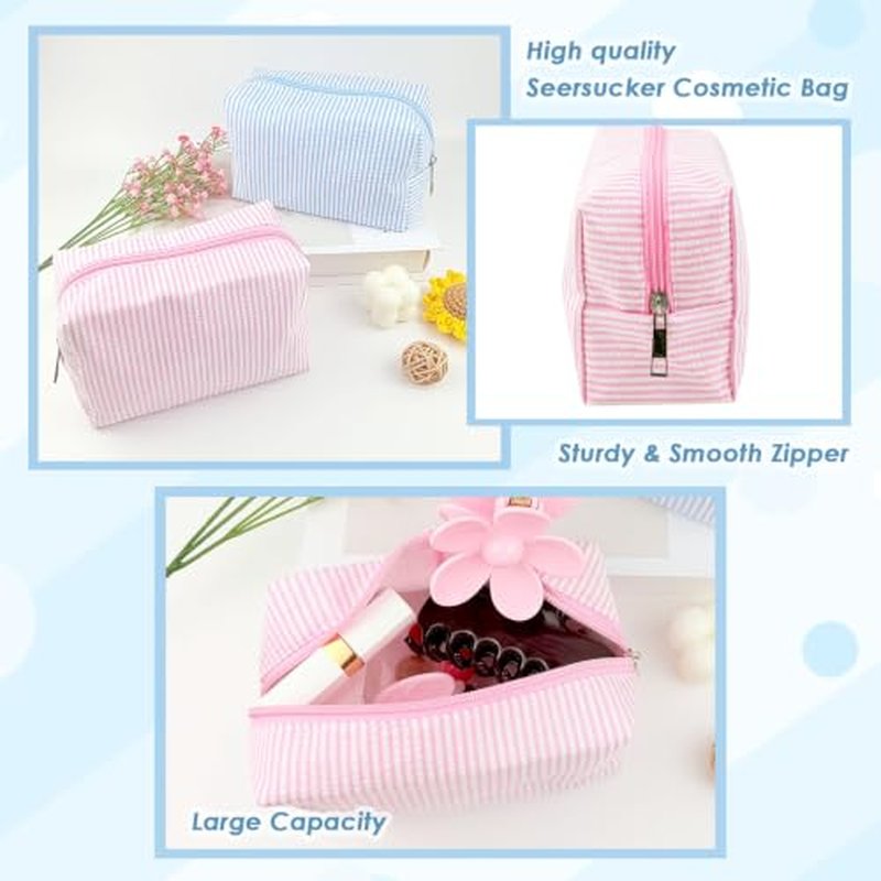 6-Pack Cute Seersucker Makeup Bags - Portable Travel Organizer
