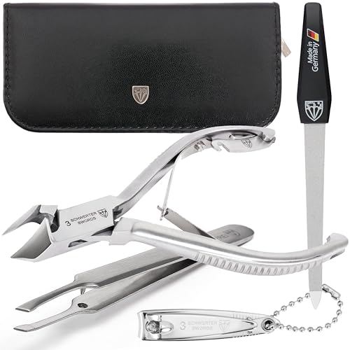 3 Swords Germany - Brand Quality Professional Toe Nail Nipper Set Stainless Steel INOX Wave Nipper, Head Cutter, Nail File Finger Clipper, Tweezers with case for ingrown Toe Nails by 3 Swords (202)