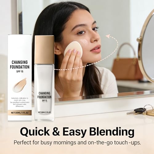 Color-Changing Foundation Makeup - Lightweight, Buildable Coverage with SPF 15 | Natural, Sweat-Resistant & Long-Lasting Wear for All Skin Tones | 30ml