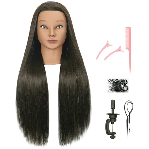 30" Brown 80% Human Hair Mannequin Head with Stand