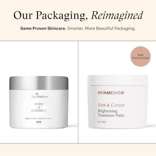 SkinMedica Even & Correct Brightening Treatment Pads For Face Exfoliating, 10% Glycolic Acid Pads That Are Retinol-Free, Alcohol-Free and Hydroquinone-Free, 60 Ct