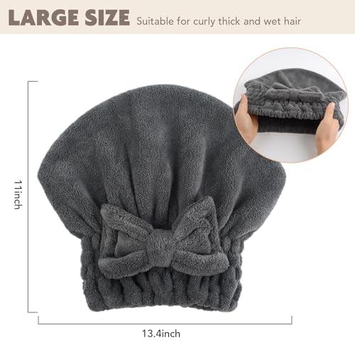 SUNLAND Microfiber Hair Drying Cap with Bow 2 Pack