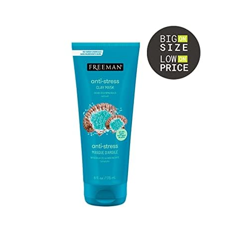 FREEMAN Dead Sea Minerals Anti-Stress Clay Facial Mask, Hydrating & Clarifying, Clears Pores, Face Mask With Lavender & Bergamot For Radiant Skin, Skin Types, 6 fl. oz./175 mL Tube (Pack of 2)