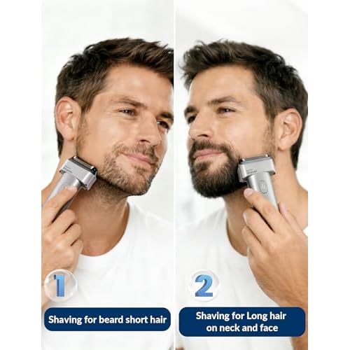 Electric Razor for Men Face & Head, IPX7 Washable Beard & Neck Shaver with Travel Lock, 3 Months per Charge, Men's Electric Shaver for Bald Head & Back Shaving