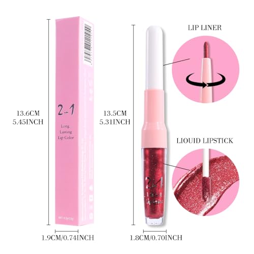 Dark Red Metallic Lip Liner & Lipstick Set - Waterproof Long-Lasting Makeup for Women