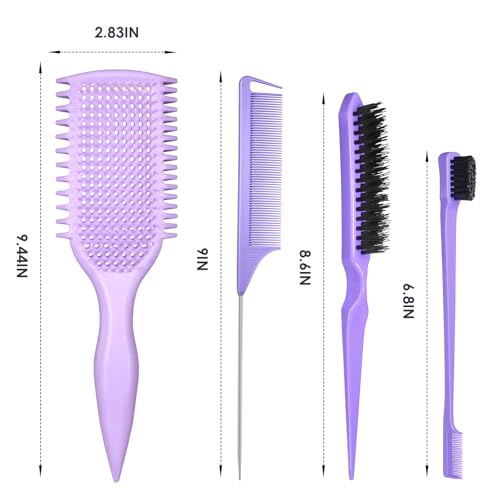 QUWHE Curl Defining & Detangling Brush – Dual-Vented Flexible Bristles, Purple