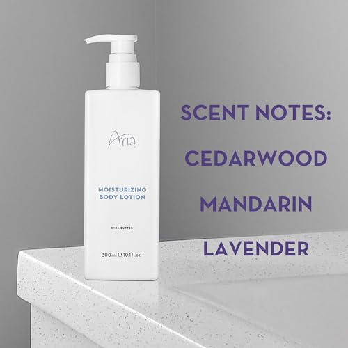 Aria Moisturizing Body Lotion - Hydrating Shea Butter - Scented with Cedarwood, Green Mandarin, Lavender - Vegas Hotel Body Lotion - 10 oz