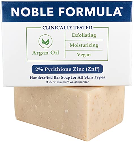 Noble Formula Zinc Bar Soap, Vegan Argan Oil 2% Pyrithione Zinc (ZnP) for All Skin Types Including Those With Acne, Psoriasis and Eczema, 3.25 oz