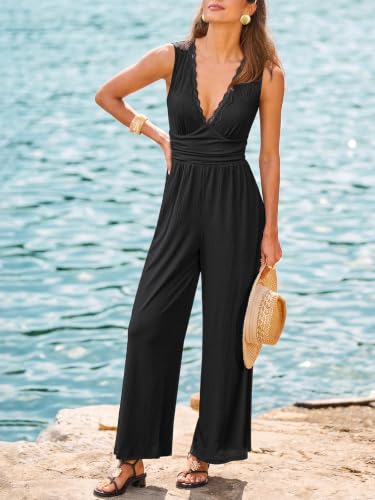 CUPSHE Womens V Neck Sleeveless Wide Leg Jumpsuit