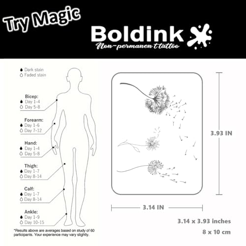 Temporary Tattoos,Semi Permanent Tattoos,15 Days Long Lasting Tattoo Stickers,Waterproof and Anti-reflective,Unique Design(Dandelion)
