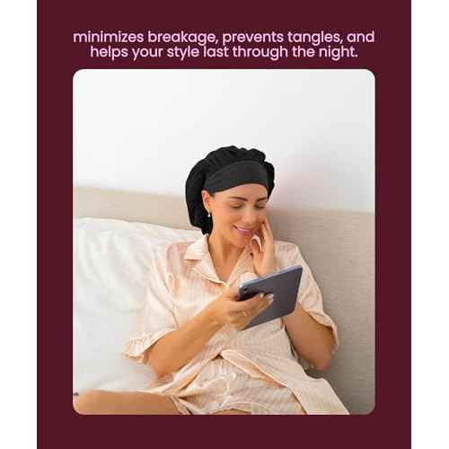 Cobana Adjustable Satin Sleep Bonnet ? Silk Bonnet & Double-Lined Night Cap for All Hair Types ? Soft, Slip-Resistant Hair Wrap for Sleeping (Black)