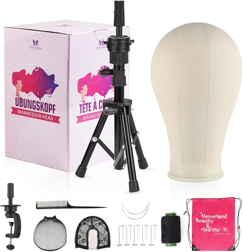 Canvas Wig Head Mannequin with Tripod Stand | Adjustable