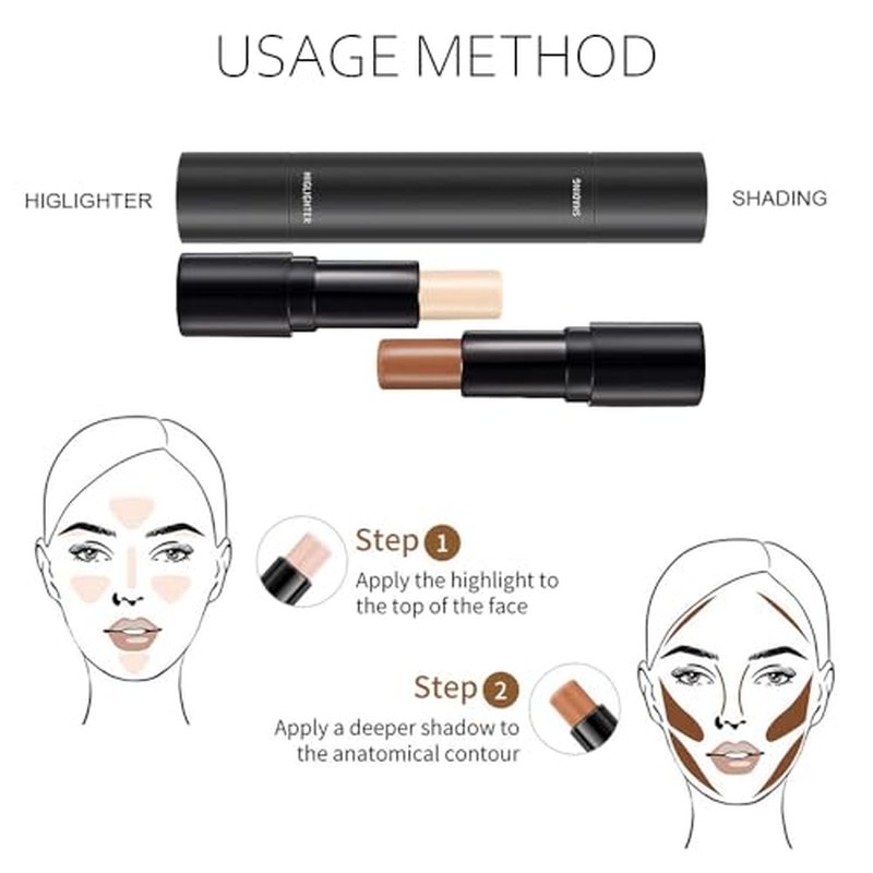 4 Colors Cream Contour Sticks Makeup Kit, Primer Face Highlighter Contouring for Beginners, Highlight and Contour Kit, Cream Concealer Makeup Blur Stick, Primer Face Corrector 1#,3#