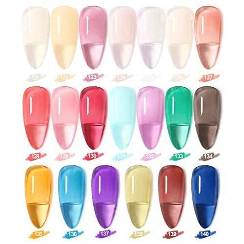 DouborQ 20 Bottles Jelly Gel Nail Polish Glass Translucent Crystal Blue Pink Red Pink Clear Green Yellow Purple Colors UV Soak Off LED Gel 7ml Soak Off Manicure Kit