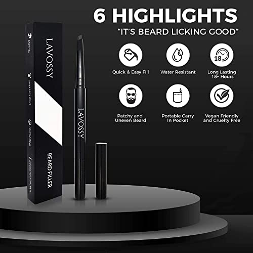 Beard Pencil Filler for Men - Long Lasting and Easy to Use Beard Pen with blending brush results in a sleek & natural look, Water/Sweat Proof filler (1 Count (Pack of 1), Black)