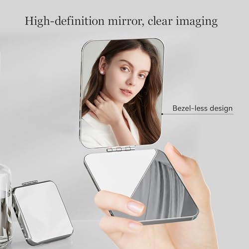 Compact 2-Sided Folding Travel Makeup Mirror with Magnetic Closure