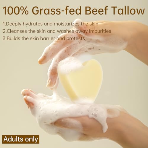 Tallow Soap, Beef Tallow Soap, Tallow Soap Bar, Handmade Unscented Beef Bar for Men Women Body Hand Face All Skin Soothes, Hydration - No Dyes, No Chemicals, No Fragrances, 50g