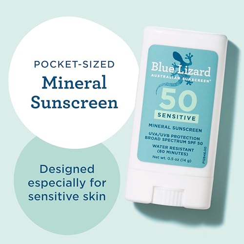 Blue Lizard SPF 50 Mineral Sunscreen Stick for Sensitive Skin, Water-Resistant, Fragrance-Free, 0.5 Oz