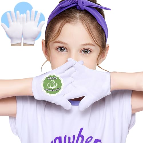 Reusable White Cotton Moisturizing Gloves for Dry Hands & Eczema, 12 Pairs