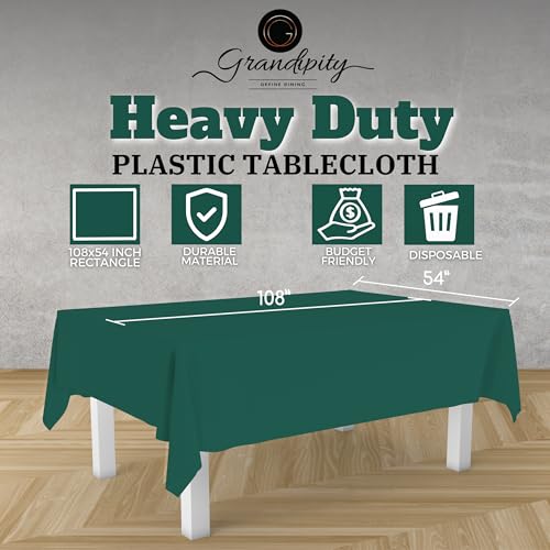 Grandipity Dark Green 12 Pack Premium Disposable Plastic Tablecloth 54 Inch. x 108 Inch. Decorative Rectangle Table Cover