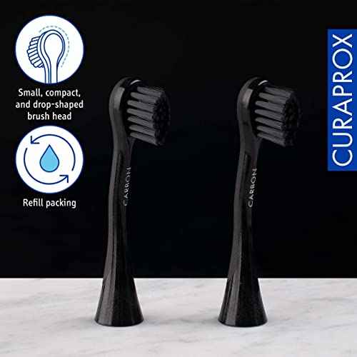 Curaprox Hydrosonic Brush Heads Black is White Carbon Duo ? for Effective Plaque Removal & Whitening | Sonic Toothbrush Replacement Heads, 2-Pack | Swiss Made