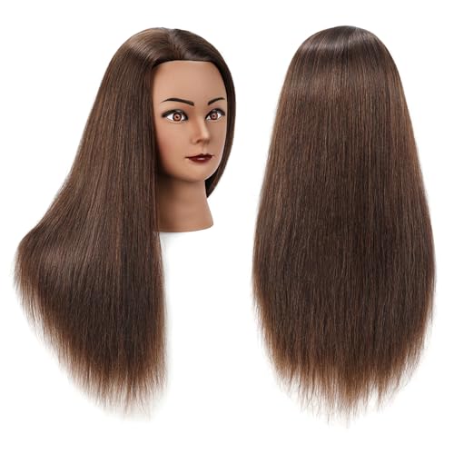 POLRISLY Dark Brown Human Hair Mannequin Head for Hairdressing 20-22 inches