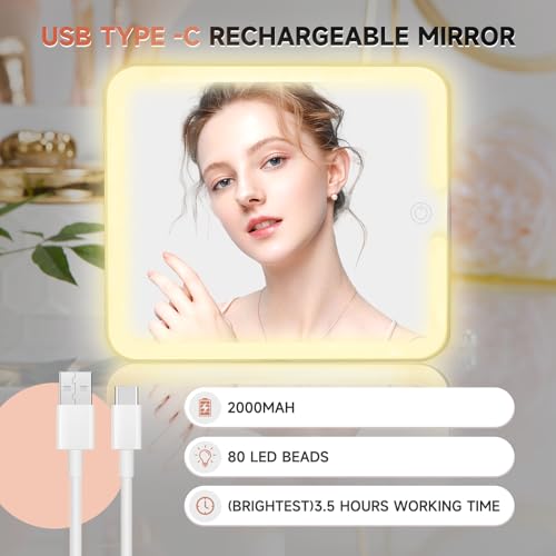 Leeora&Leekoo Makeup Box with Lighted Mirror,Portable Makeup Train Case Organizer (Gold)