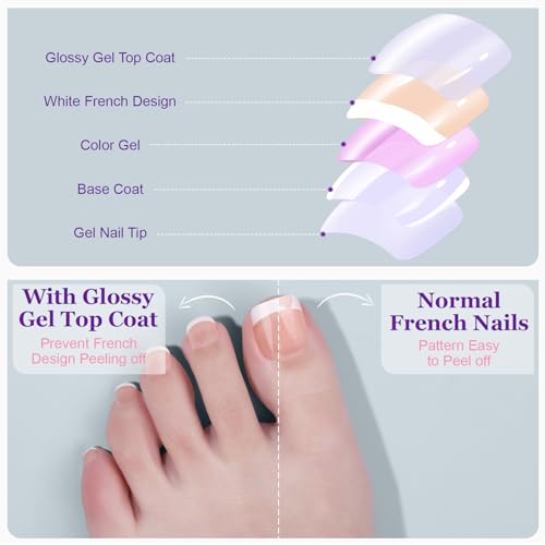 Teenitor Press on Toenails 240pc 15 Sizes French Tip Toe Nails
