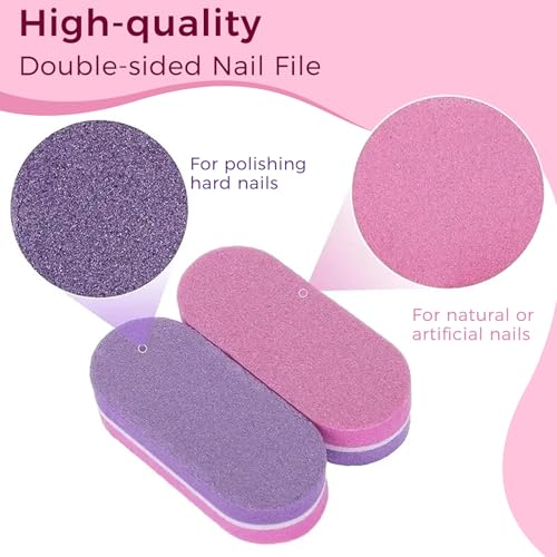 50 Pcs Purple Pink Nail Buffers 100/180 Grit Dual-Sided