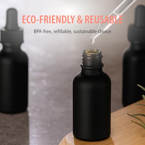 Black Glass Dropper Bottles 1 oz - 24 Pack Essential Oil Bottles