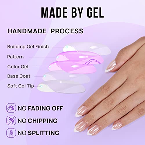 BTArtbox French Tip Press On Nails Almond - Press on Nails Short, Supremely Fit & Natural Glue On Nails, Classic & Dazzling Pink