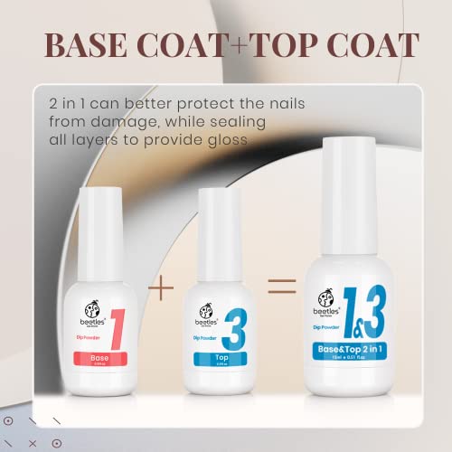 Beetles Dip Powder Liquid Set - 2 In 1 Dip Base & Top Coat and Activator, Dip Nail Liquid Set for Dipping Powders French Nail Design Dip Nail Kit, 0.51 fl.oz/Bot