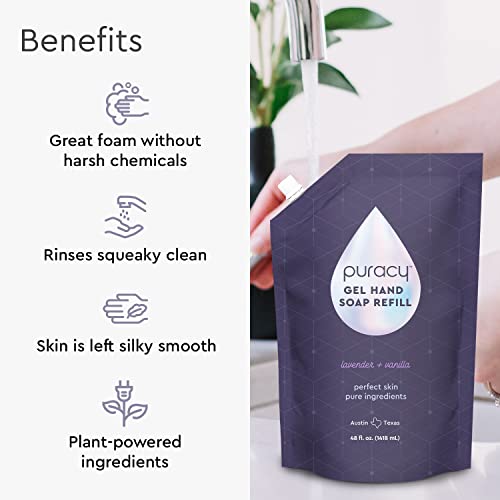 Puracy Organic Hand Soap, Professional Hand Washers We've All Become, Moisturizing Natural Gel Hand Wash Soap, Liquid Hand Soap Refills for Soft Skin (Refill Lavender & Vanilla, 48 Ounce)