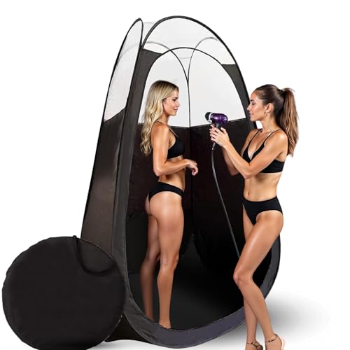 Large Deluxe Spray Tan Tent ? Pop Up Tent Portable Tanning Booth with Carry Case ? Clear Window for Perfect Spray Tanning ? Extraction Fan Opening ? Easy Clean Spray Tan for Home & Salon