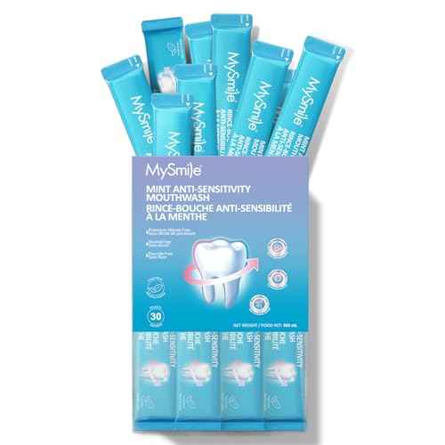 MySmile Mouthwash for Sensitive Teeth, Nano Hydroxyapatite Mouth Wash Travel Size, Fluoride Free Alcohol-Free Remineralizing for Enamel Strength Oral Rinse, Fresh Mint Flavor, 30 Packets