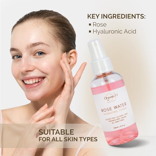 Rose Water Hydrating Toner Spray ? Organic Aloe Vera & Hibiscus Face Mist, Alcohol Free & Dermatologist Tested for Sensitive & All Skin Types ? 120ml