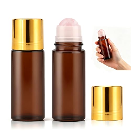 Rose Quartz Roller Bottles 50ml - 2 Pack Refillable Glass Bottles