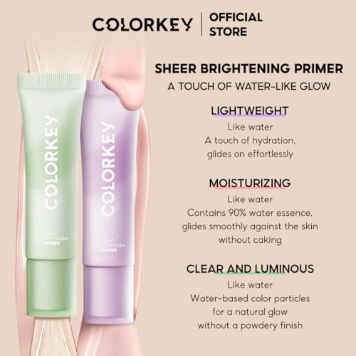 COLORKEY Sheer Brightening Primer, Lightweight, Buildable, Hydrating, Long-Lasting, Oil-Control, Radiant Finish, Suitable for Combination to Oily Skin (02 Green, Normal)